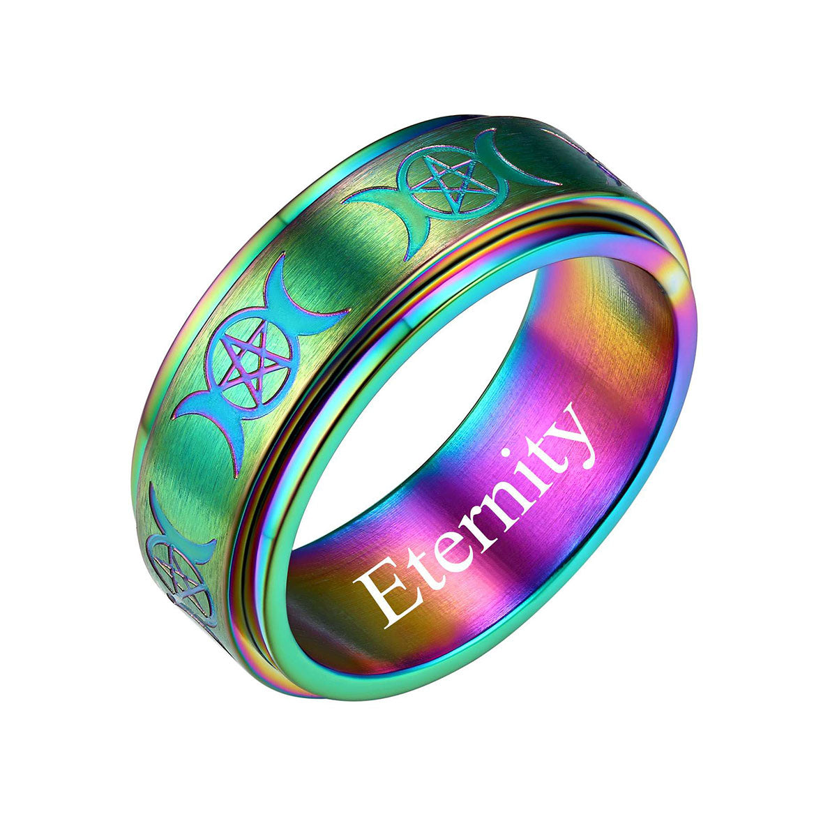 Personalized Triple Moons Rotatable Fidget Promise Ring Rainbow