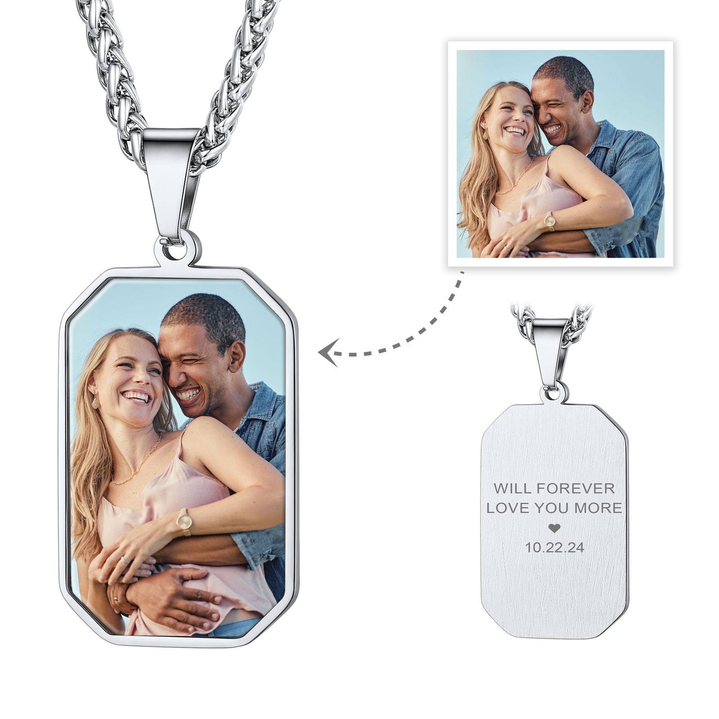 Octagon Dog Tag Picture Necklace for Men Women