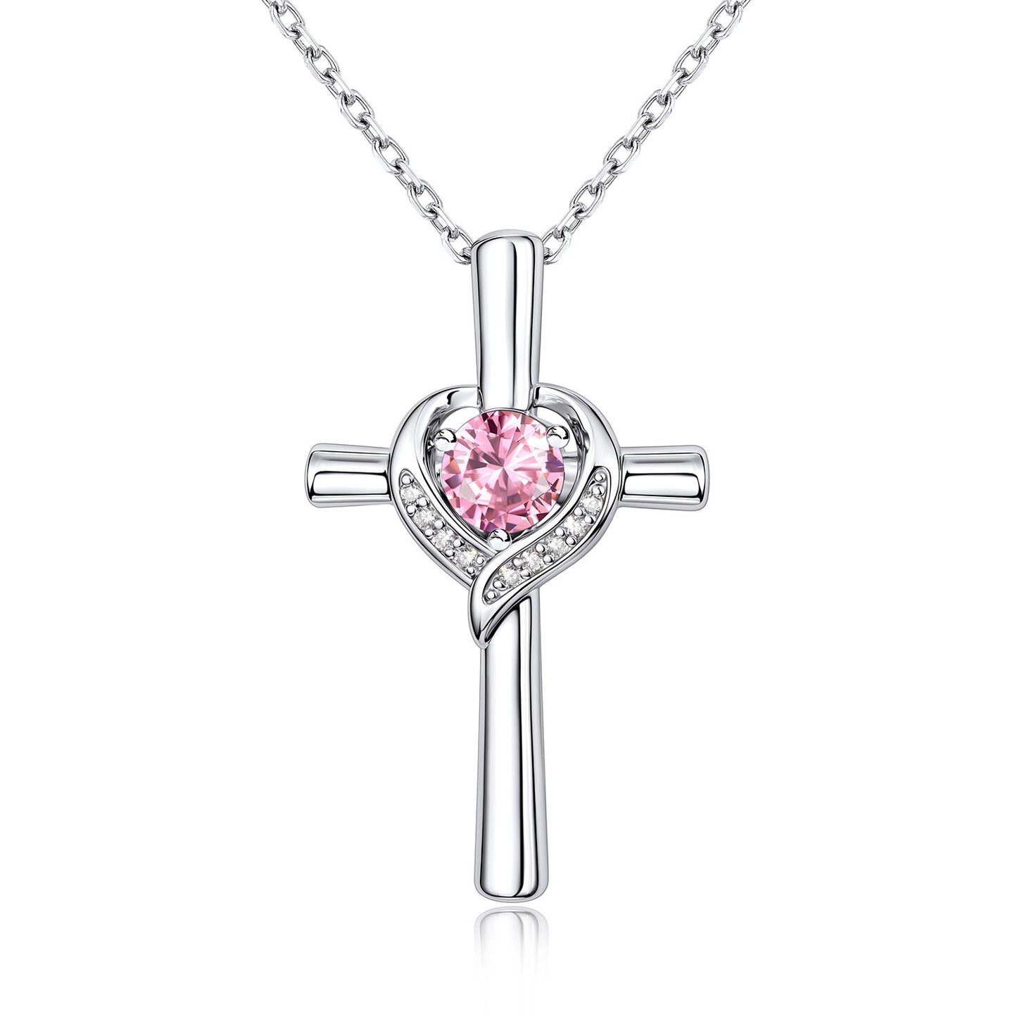 October Birthstone Cross Necklace For Women on a white background