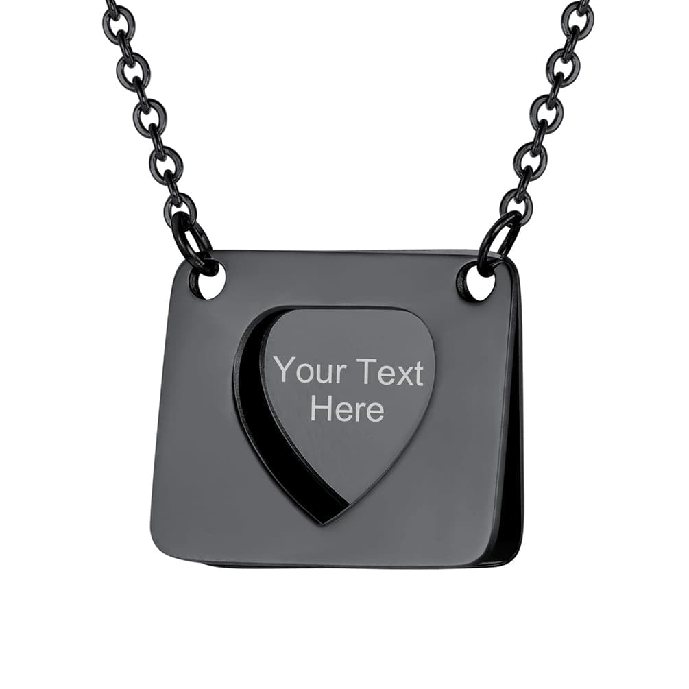 Personalized Envelope Heart Engraved Necklace Black