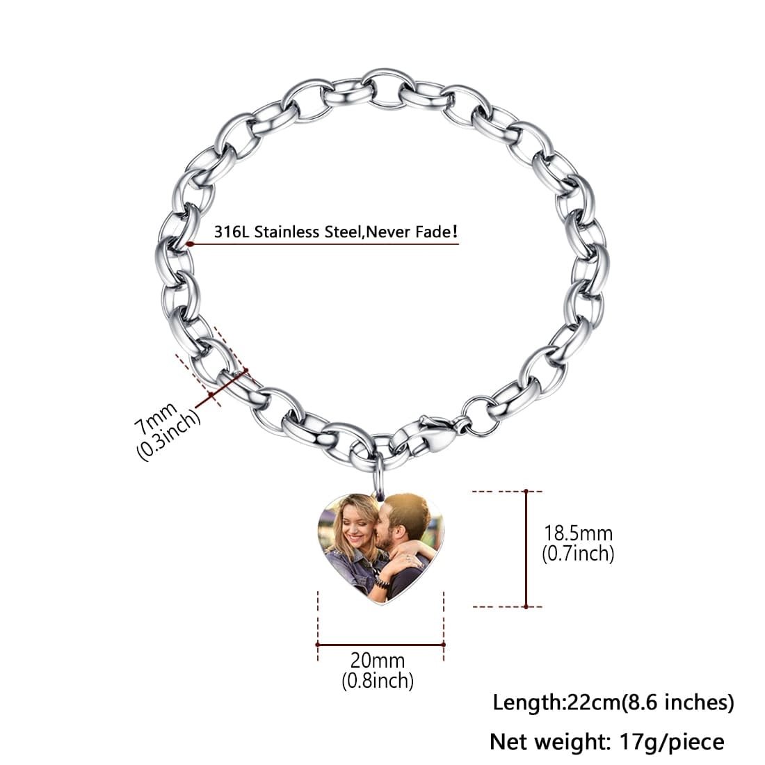 Personalized Heart Charm Photo Bracelet