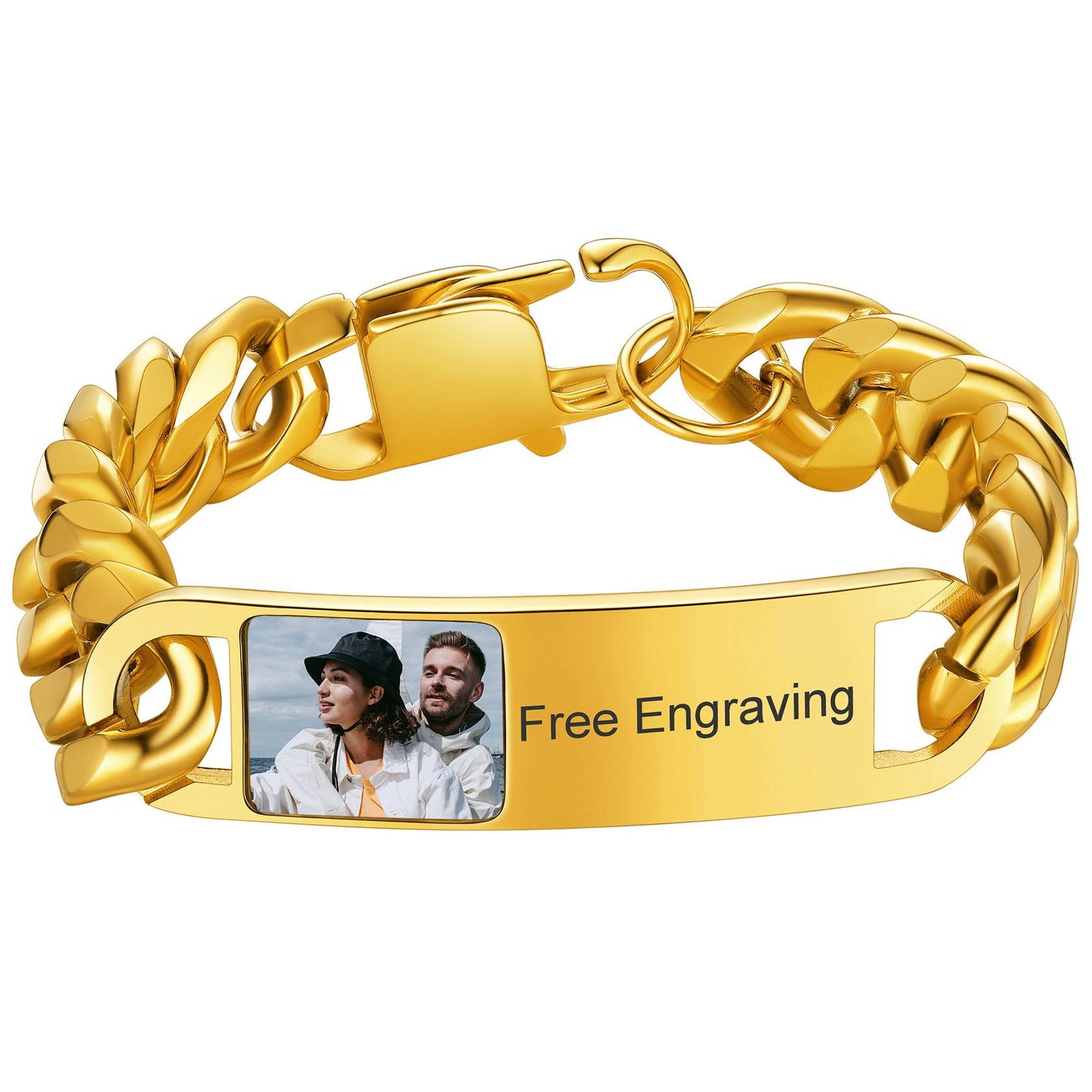 Photo ID Bracelet Cuban Curb Link for Men Women 15MM