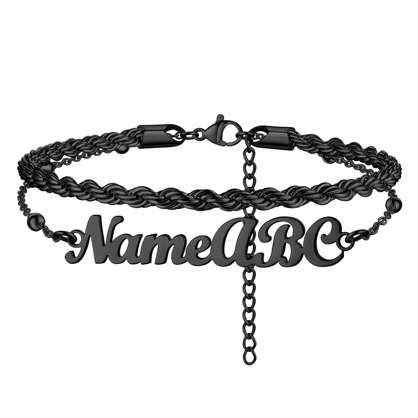Personalized Twist Chain Name Anklets 2 Layers For Women