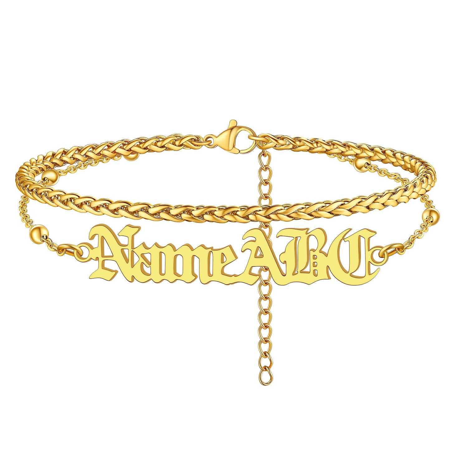 Personalized Wheat Chain Layer Name Anklets For Women Gold