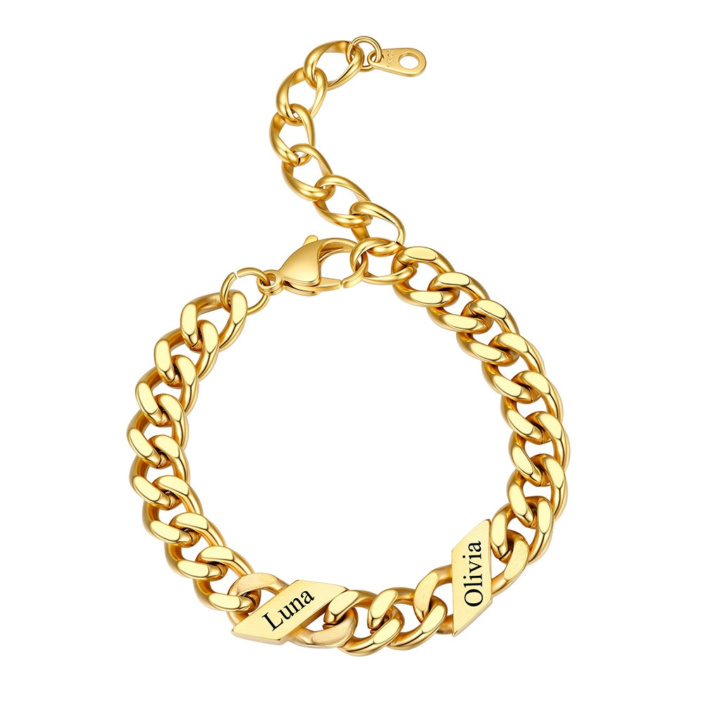 Personalized 1-6 Multi Names Cuban Chain Bracelet 9mm 2 name Gold Plated