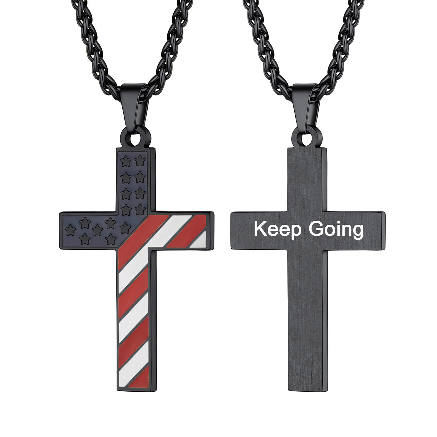 Personalized American Flag Enamel Cross Necklace Black Plated
