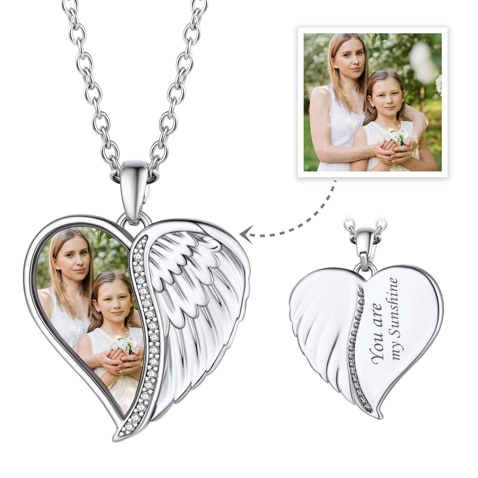 Collier personnalisé en forme de cœur avec ailes d'ange et photo –  BIRTHSTONES JEWELRY INC, image size:1600x1600