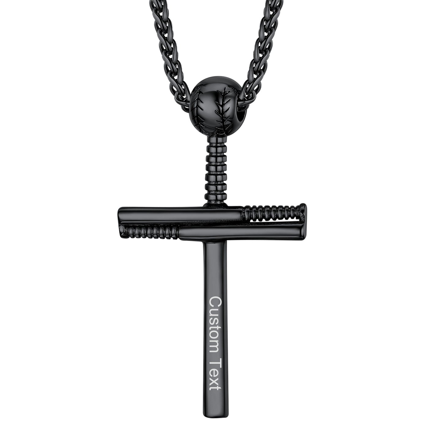 Personalized Baseball Bat Cross Necklace Baseball Fan Necklace Black Plated