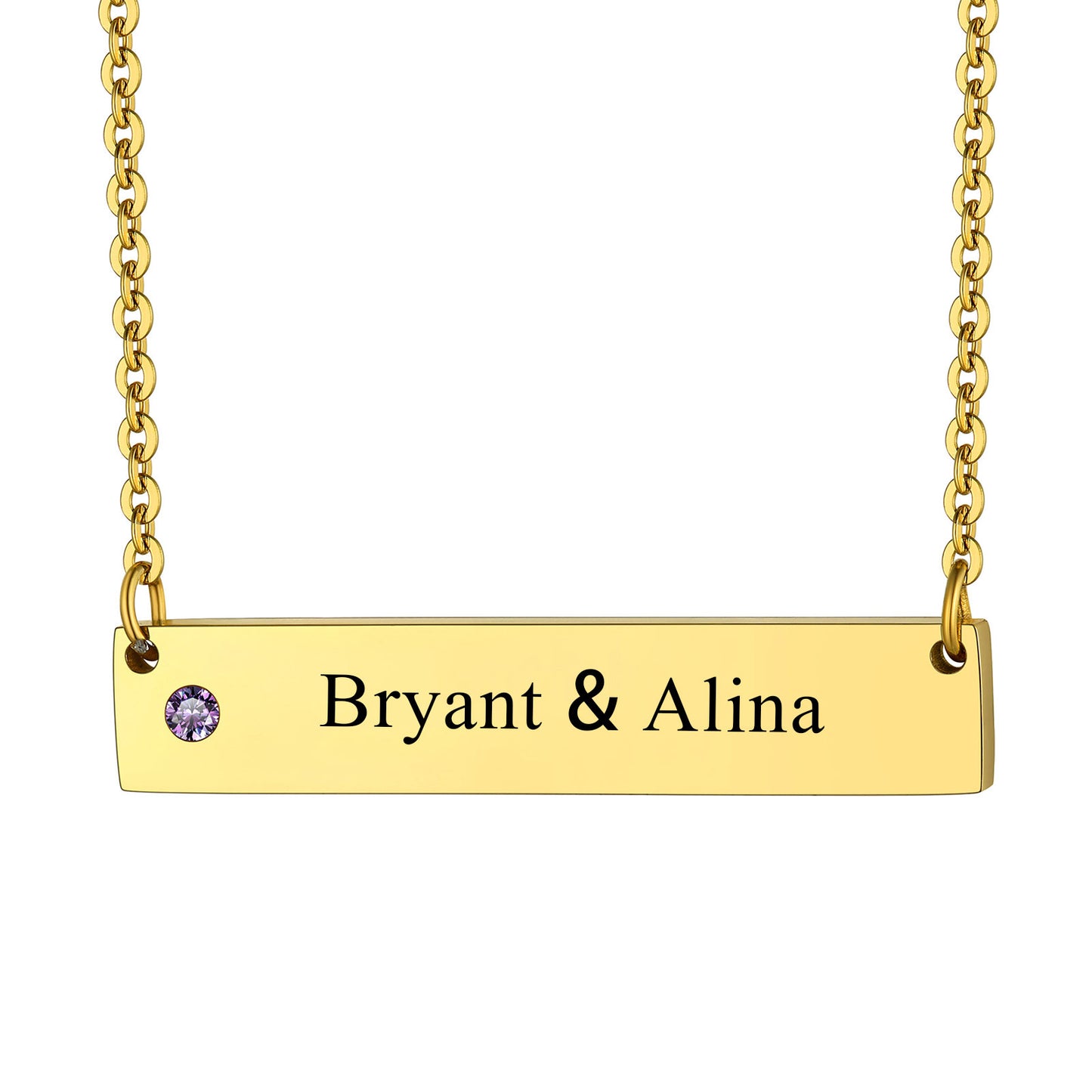 Personalized Birthstoen Bar Necklace for Women Gold