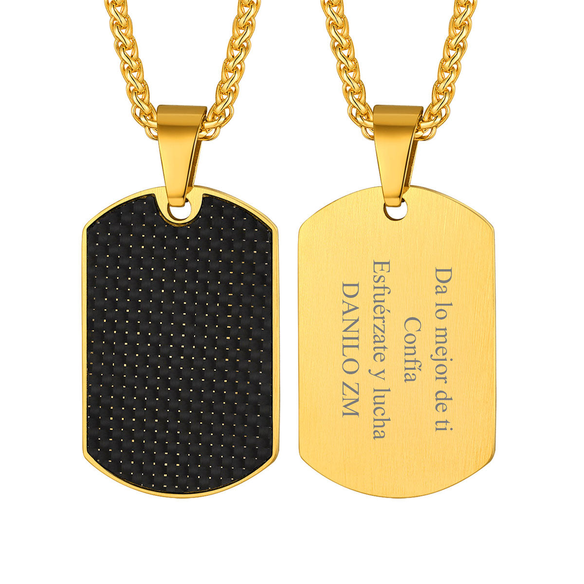 Personalized Carbon Fiber Dog Tag Necklace Gold Plated