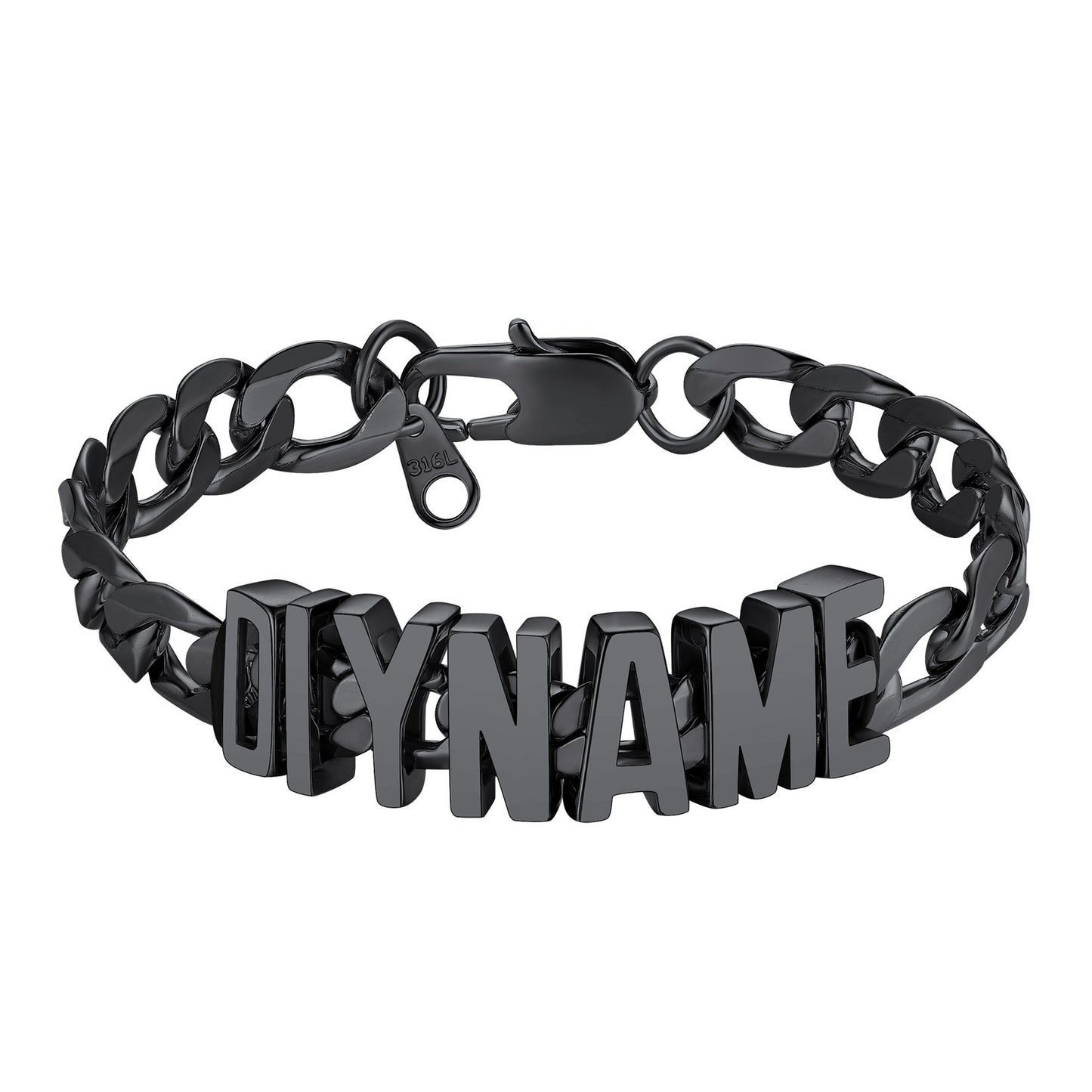 Personalized Cuban Link Chain Name Bracelet Black Plated