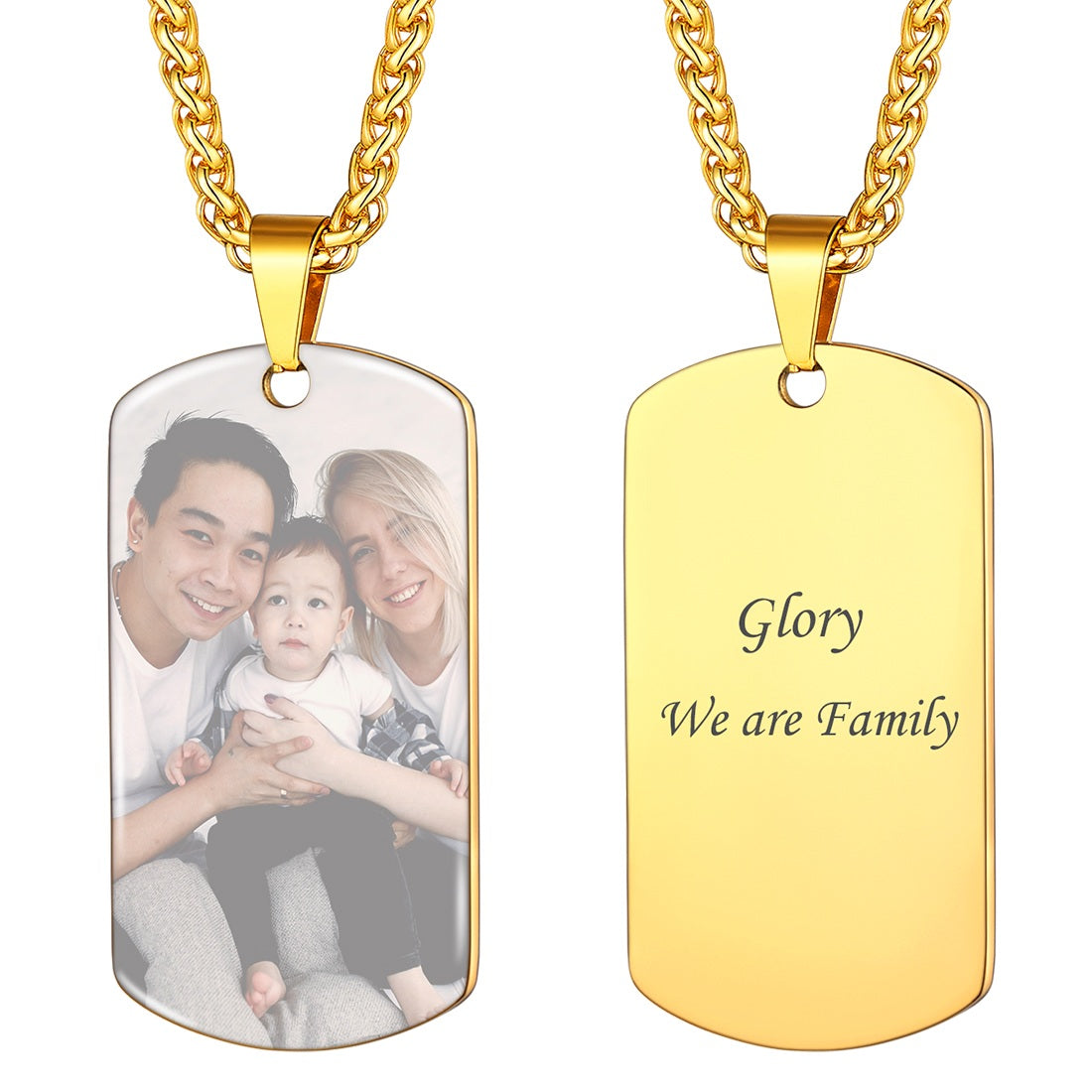 Personalized Dog Tag Photo Necklace Gold Plated