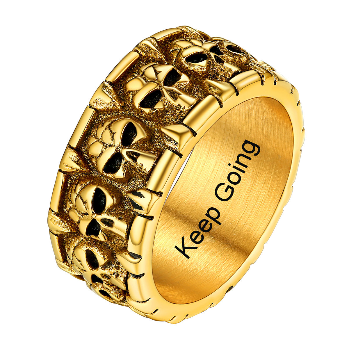 Personalized Engraved Gothic Skull Ring Gold Plated