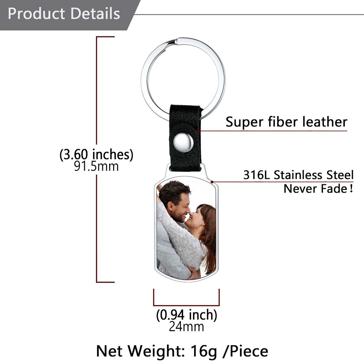 Personalized Engraved Keychain: Dimension, detail