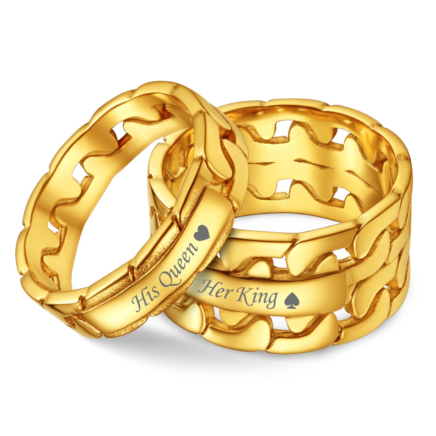 Personalized Engraving Cuban Ring for Couple Gold