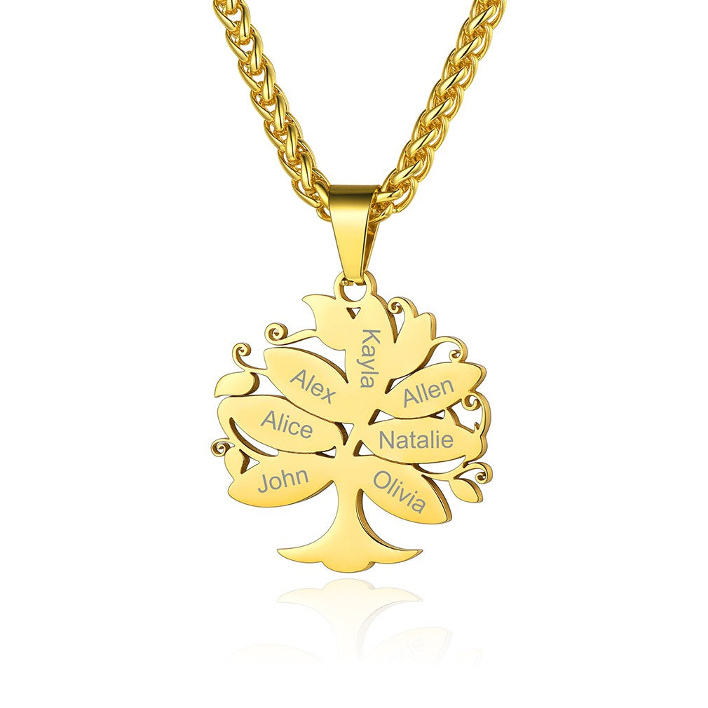 Personalized Family Tree of Life Necklace 7 names gold