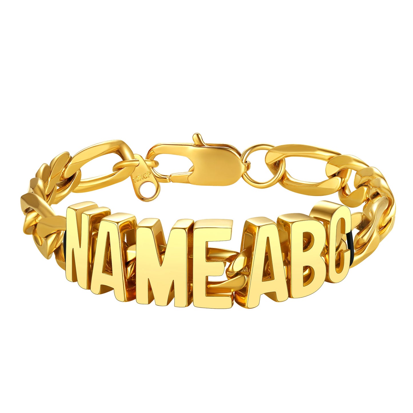 Personalized Figaro Link Name Bracelet Gold Plated