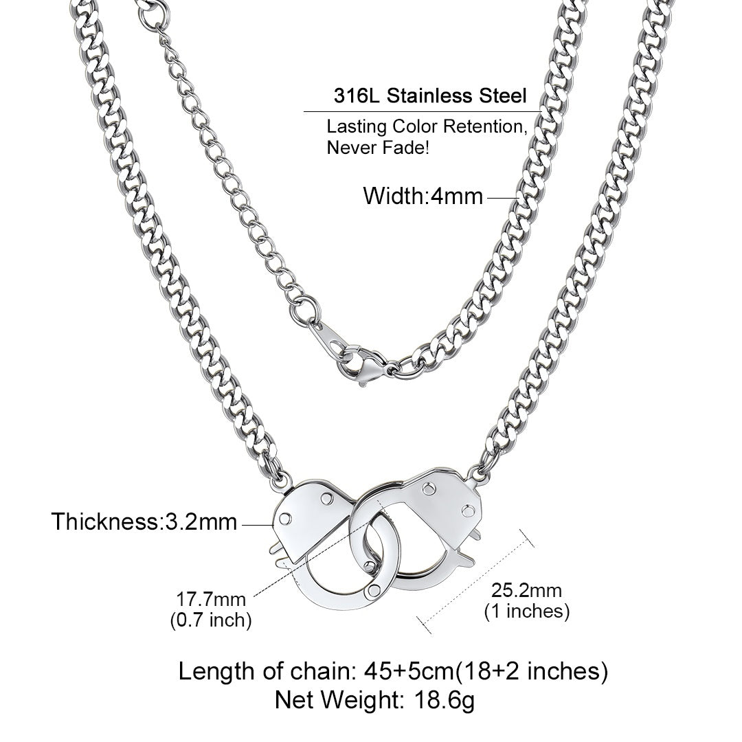 Personalized Handcuffs Chain Necklace Dimension, Durable, Solid, Lasting Color Retention, Never Fade!