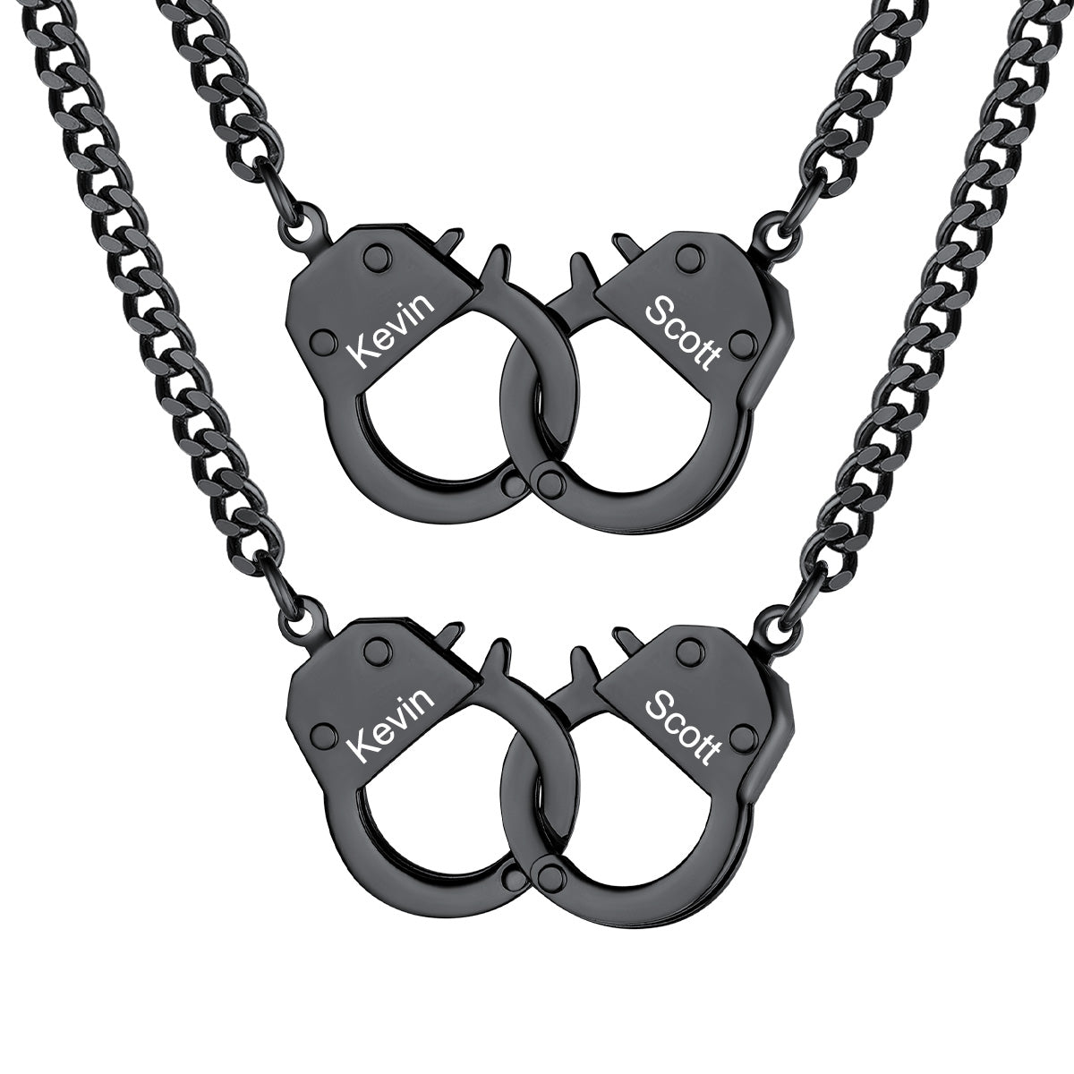 Personalized Handcuffs Chain Necklace for Couple Black Plated