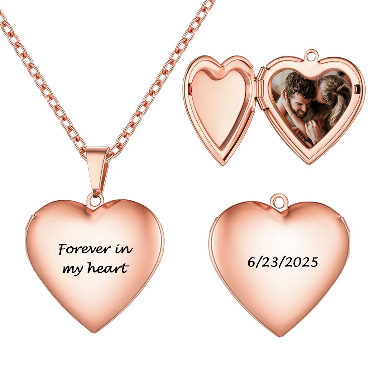 Personalized Heart Locket Necklace in Rose Gold Plated