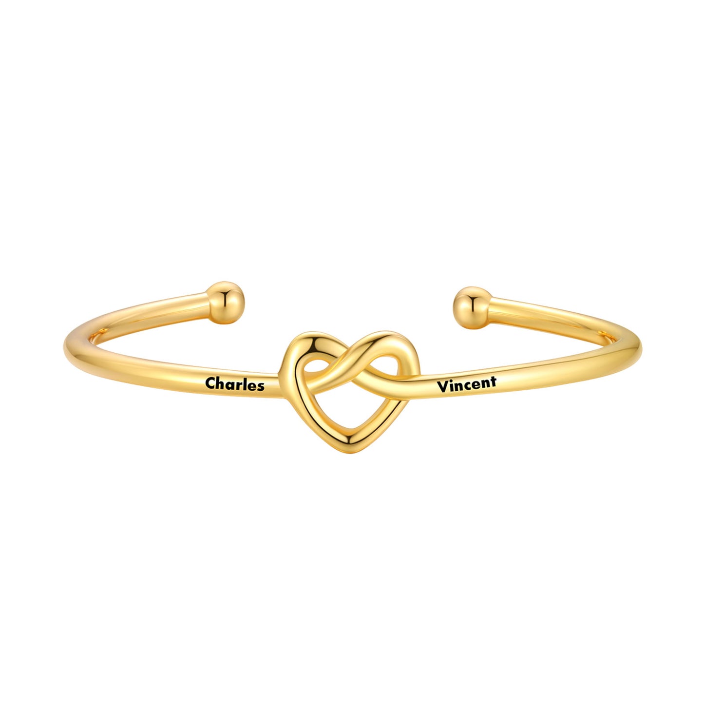 Personalized Heart Love Knot Cuff Bracelet for Women Gold