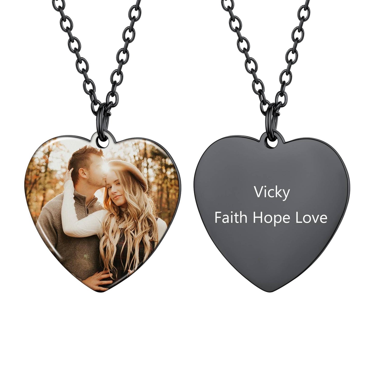 Personalized Heart Shape Photo Necklace for Women Black