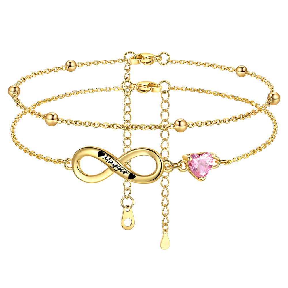 Personalized Infinity Layer Ankle Bracelet Brass in Gold Plated