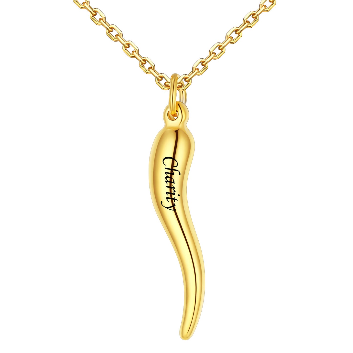 Personalized Italian Horn Necklace Gold Plated