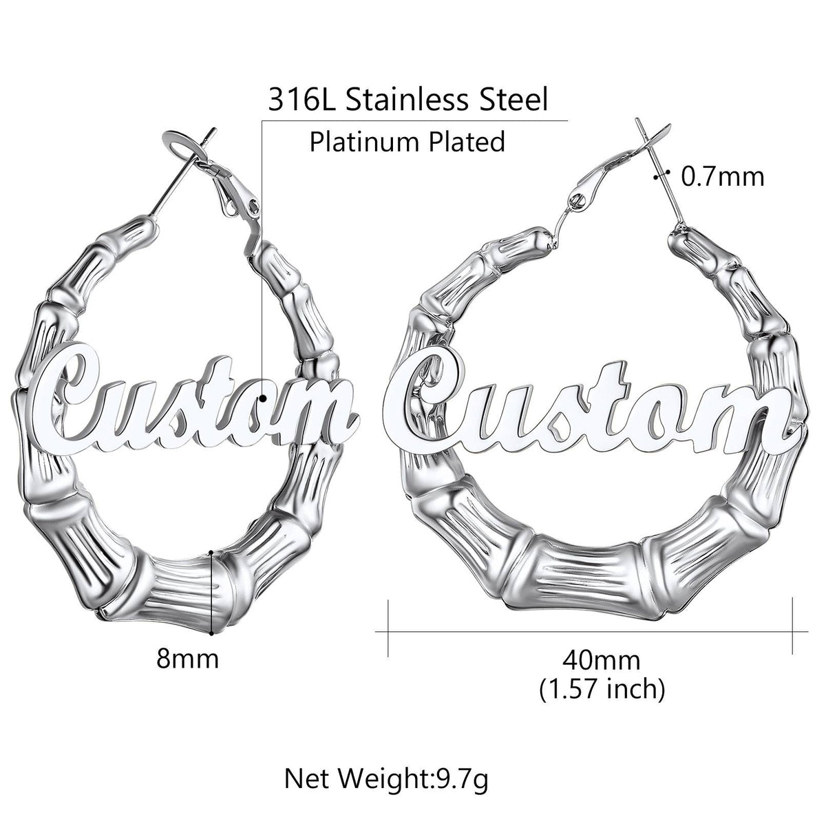 Personalized Name Bamboo Hoop Earrings: Dimension, Durable, Solid