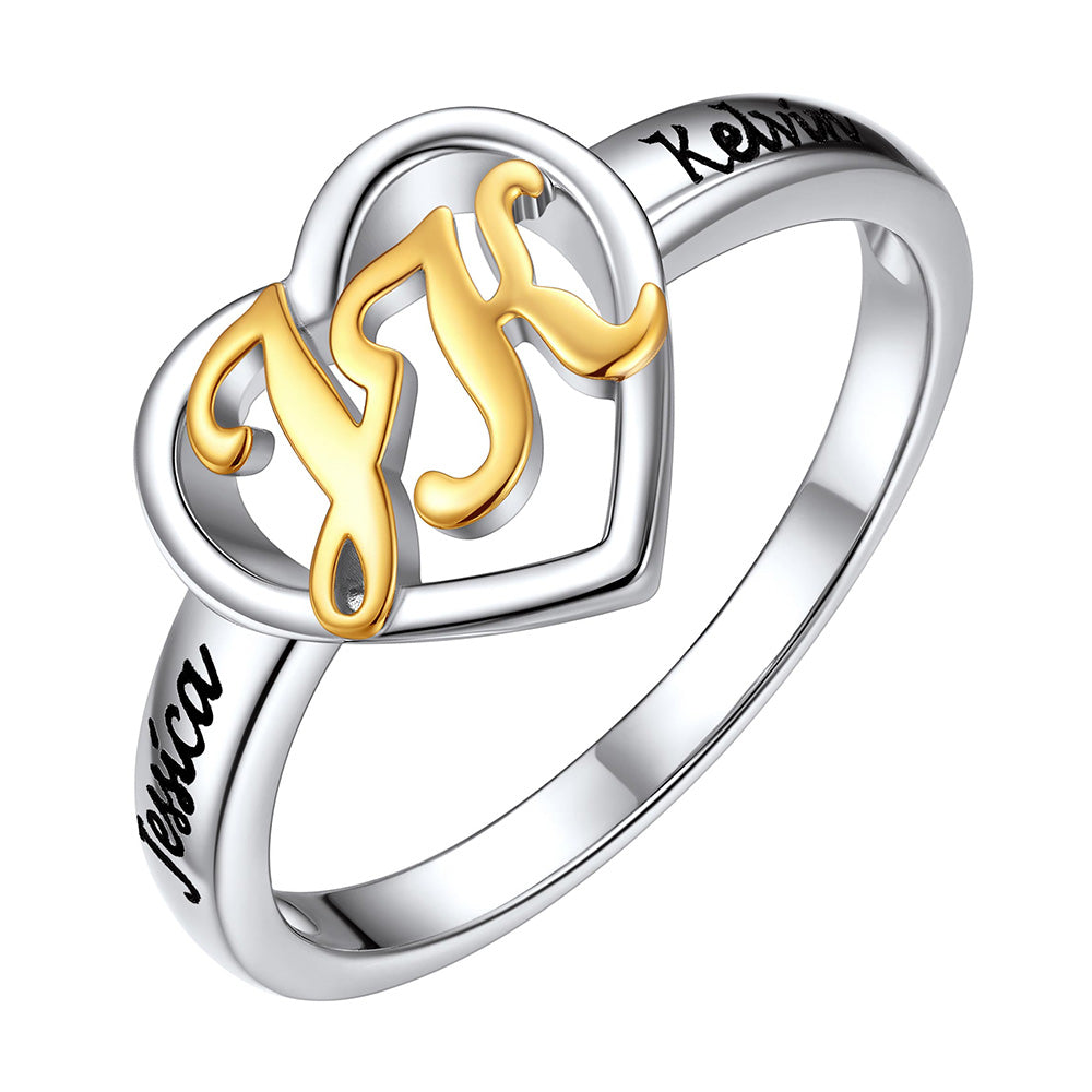 Personalized Name Initial Heart Ring for Women Copper