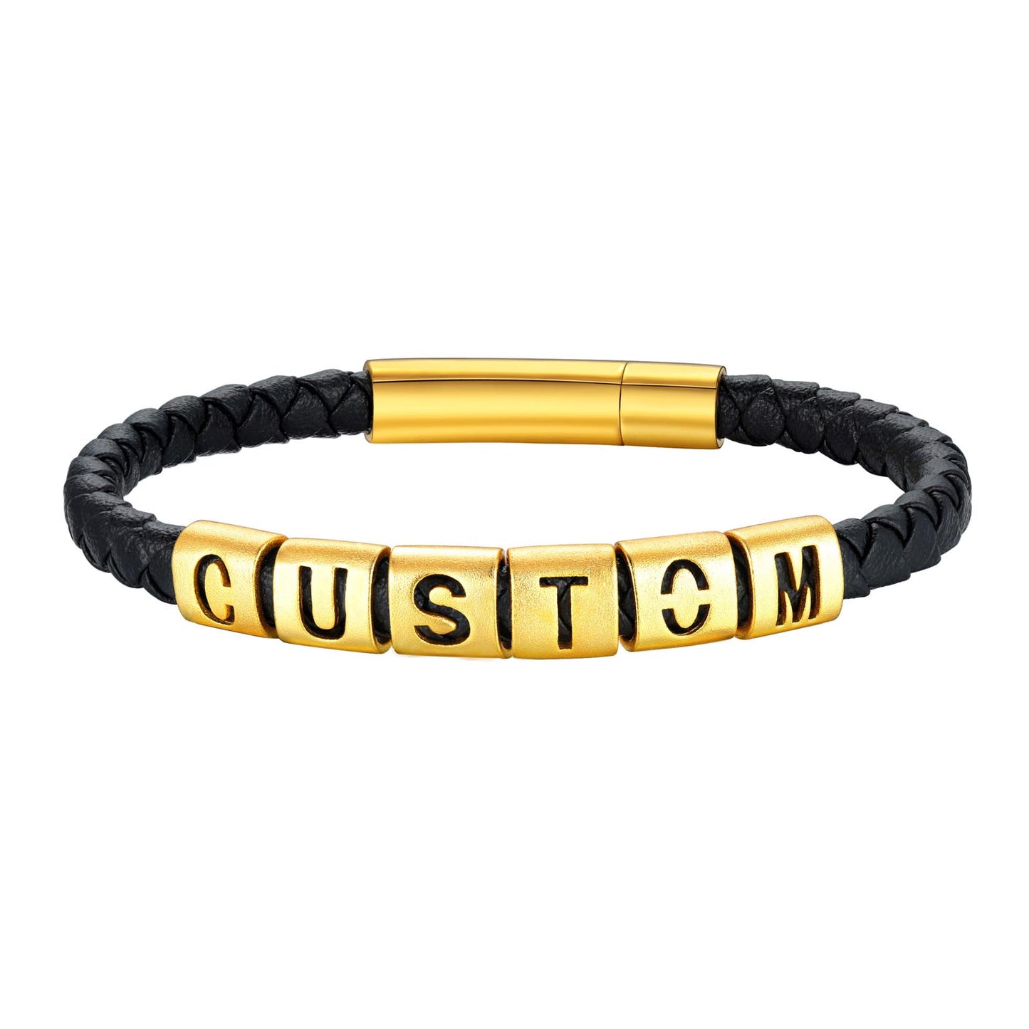 Personalized Name Initials Leather Bracelet Gold Plated