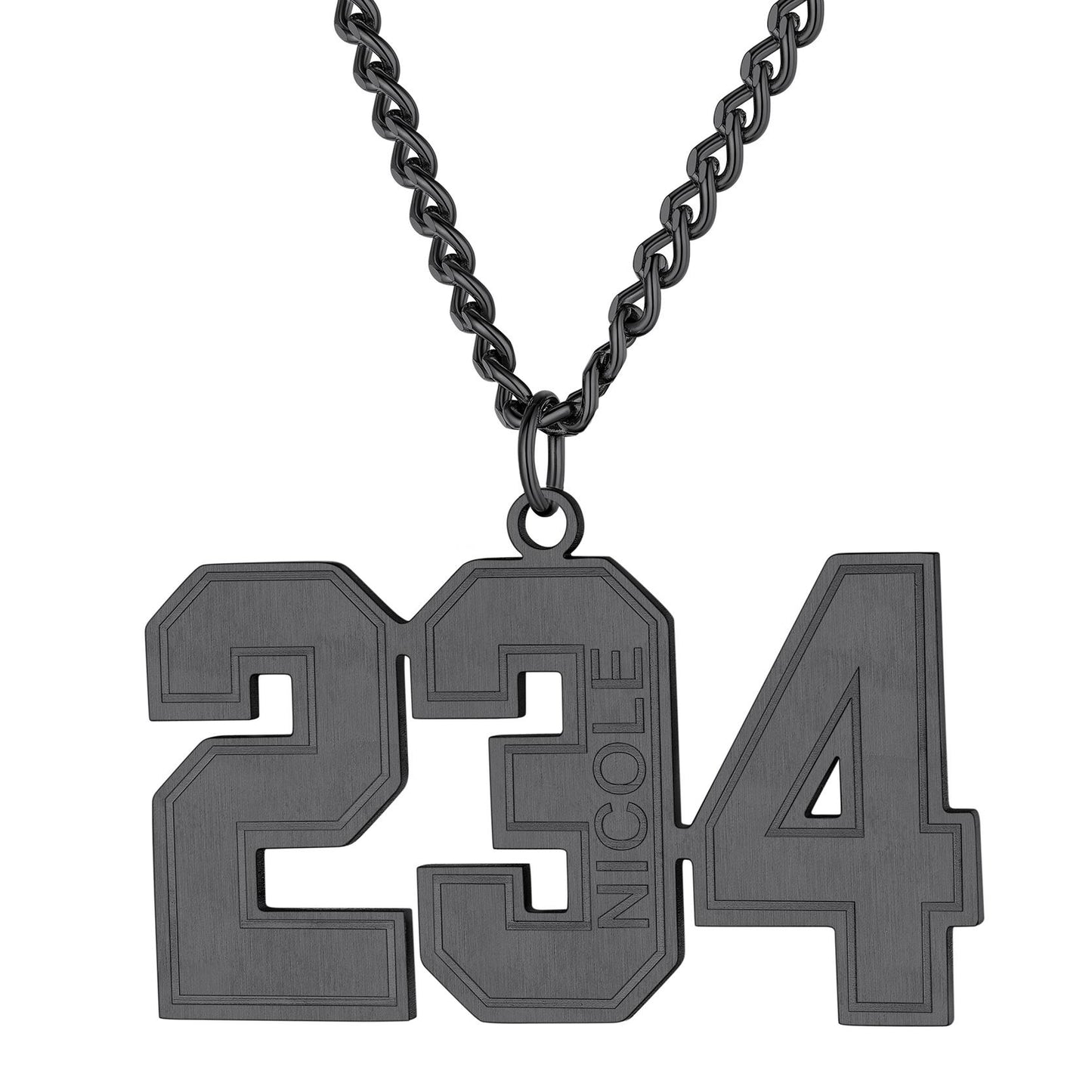 Personalized Name Number Necklace Jersey Number Necklace 3 digits black plated