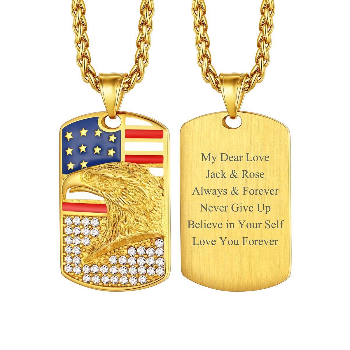 Personalized Patriotic American Flag Eagle Necklace Gold Plated