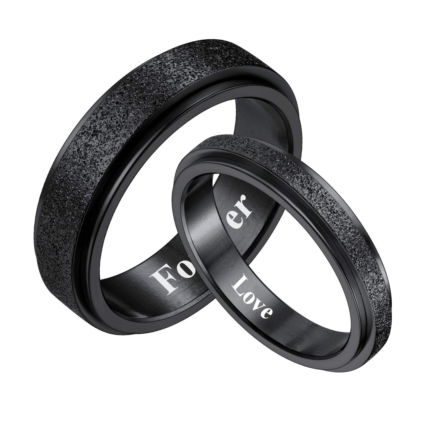 Personalized Rotatable Spinner Promise Rings for Couple Black Plated