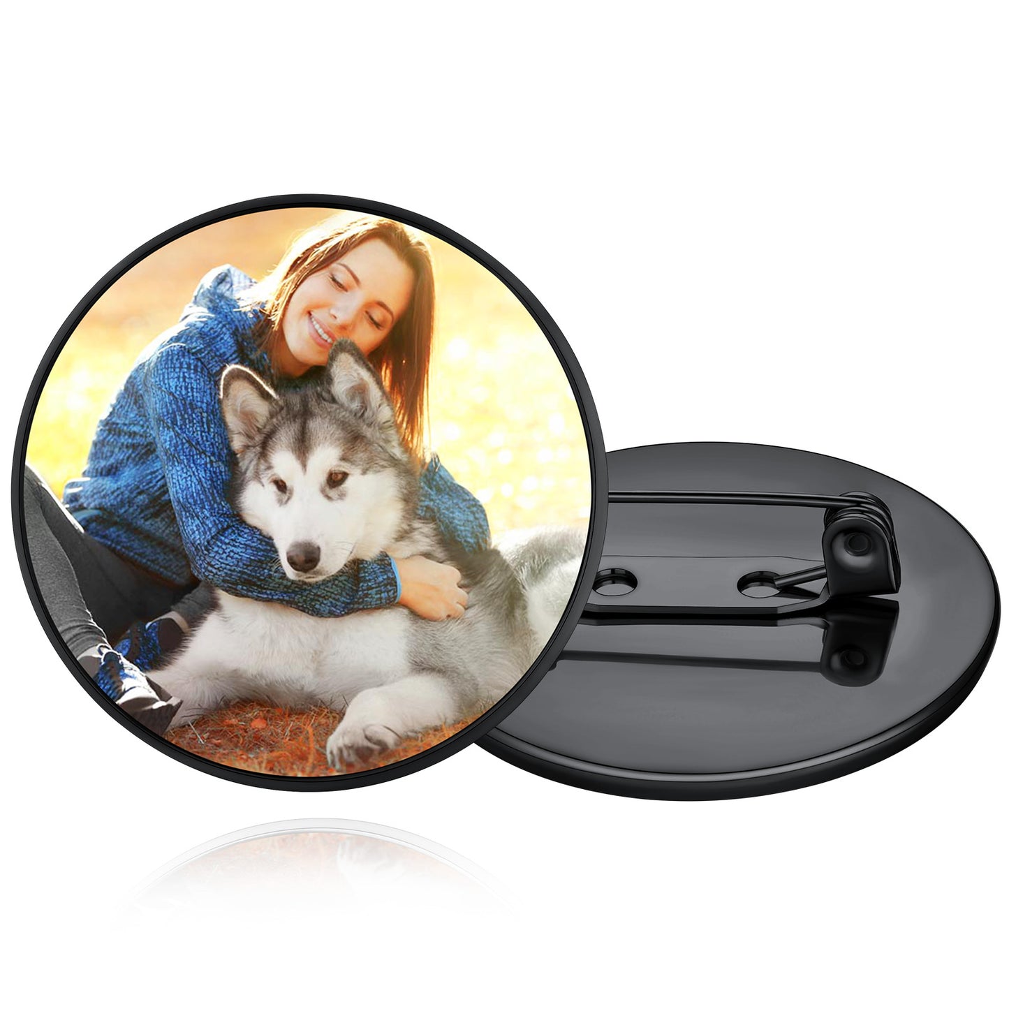 Personalized Round Bouquet Photo Charms Brooch Pins black