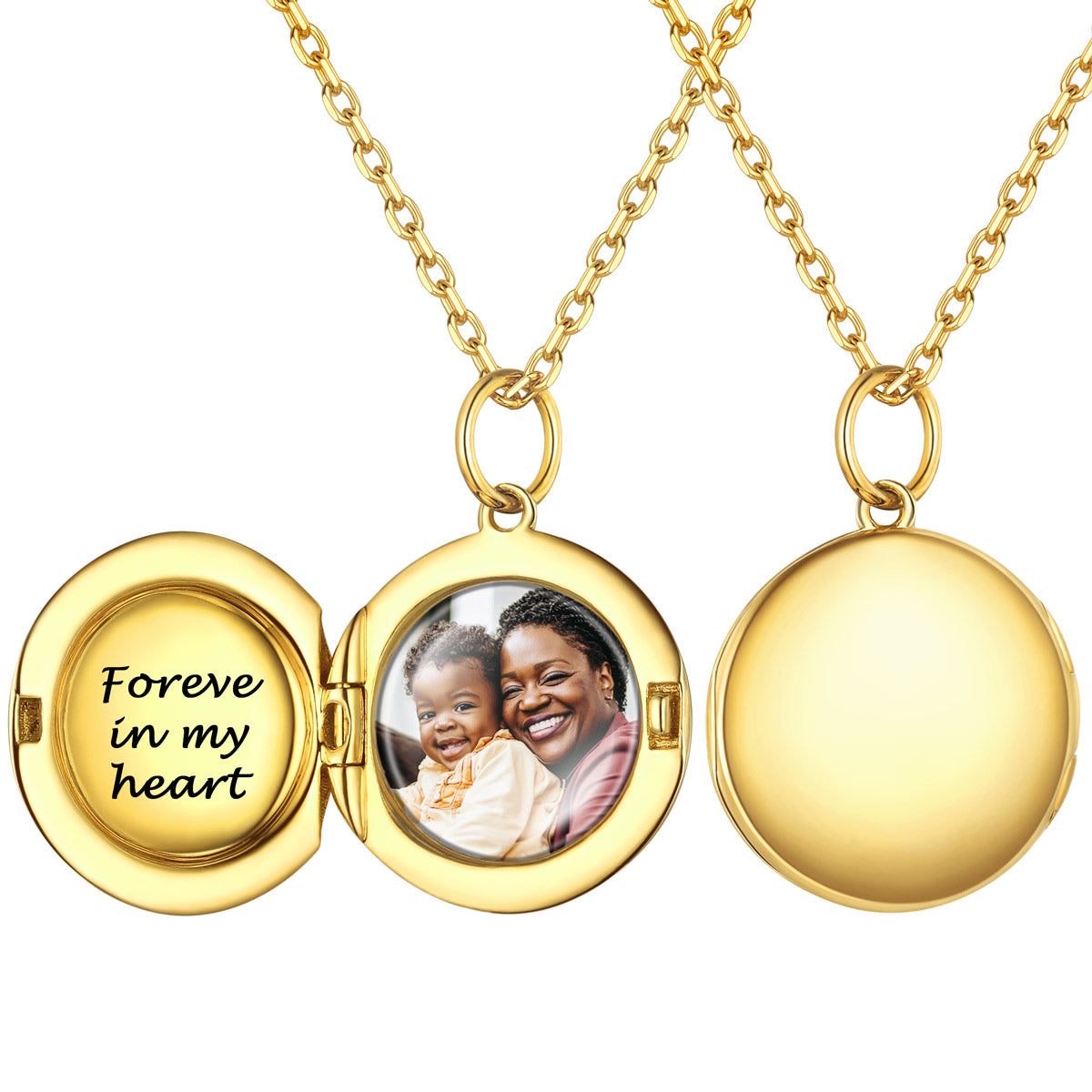 Personalized Round Locket Photo Necklace Gold Plated