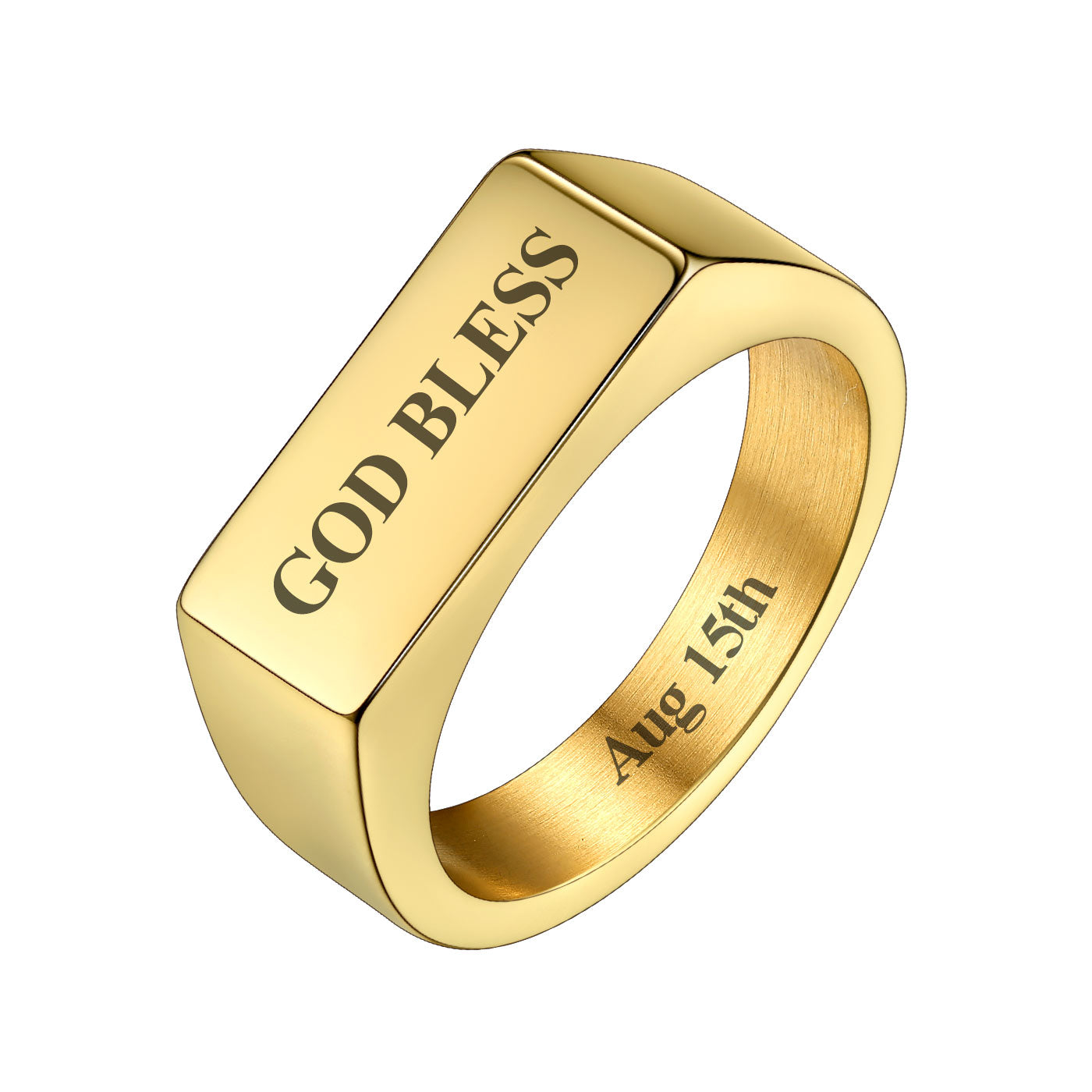 Personalized Signet Band Ring for Men Gold Plated