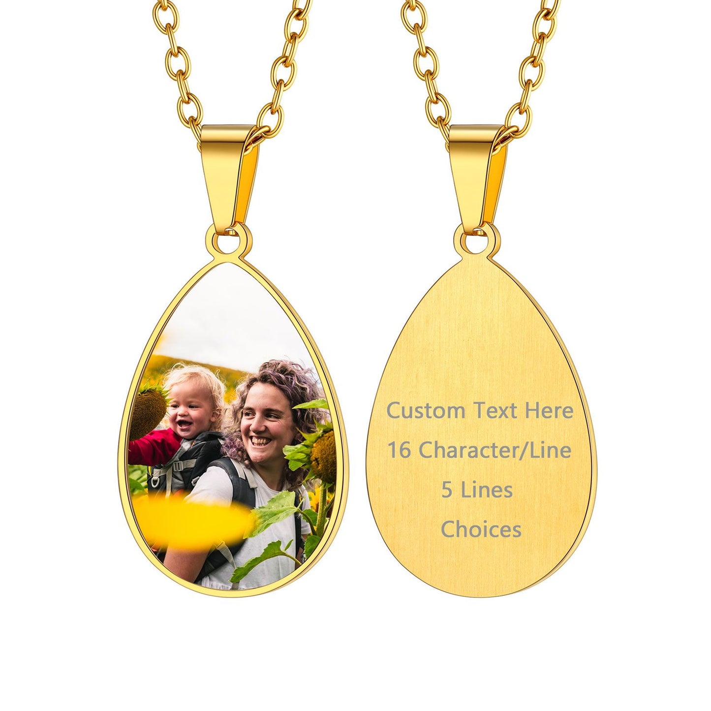 Personalized Teardrop Picture Necklace for Women Men Gold