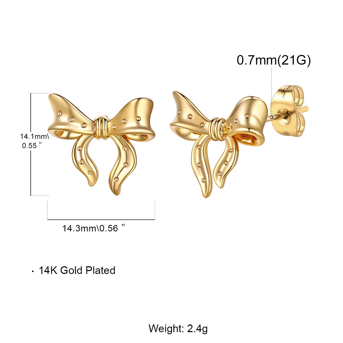 Ribbon Bow Earrings Dimension, Durable