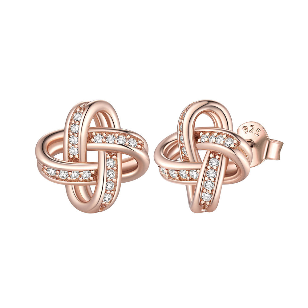 Rose Gold Plated Quadruple Love Knot Stud Earrings for Women