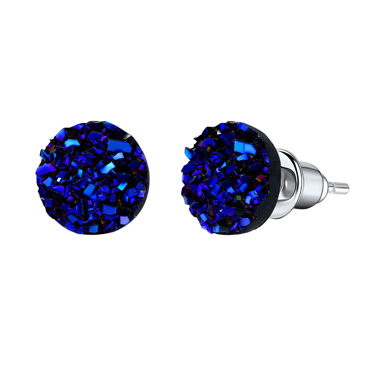 Silver Diamond Stud Earrings with blue stone
