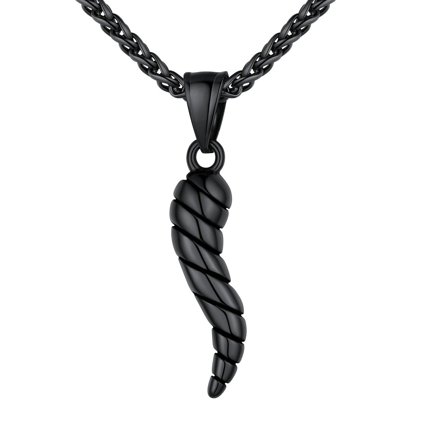Spiral Italian Horn Necklace Cornicello Necklace Black Plated