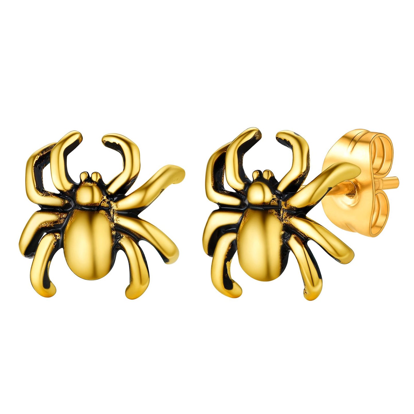 Stainless Steel Spider Stud Earrings Gold Plated
