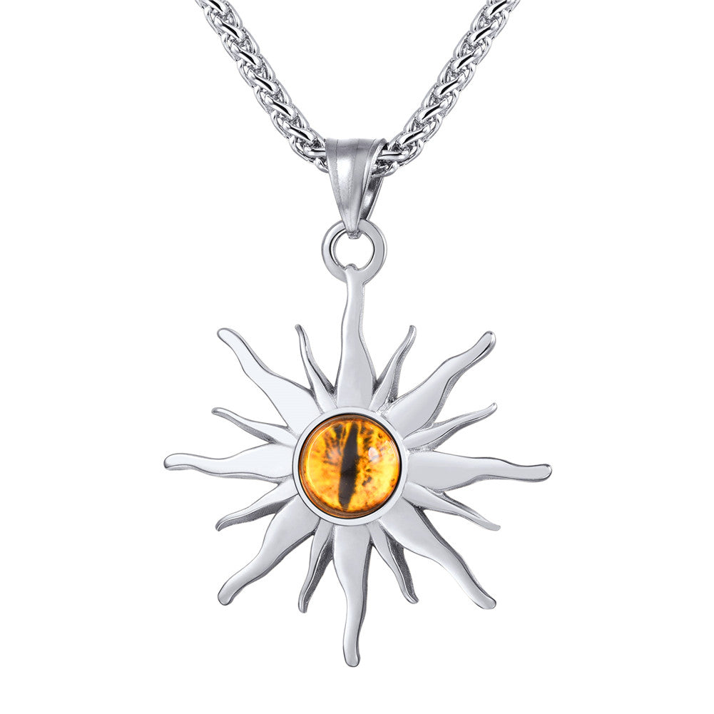 Steel Sunburst Evil Eye Necklace