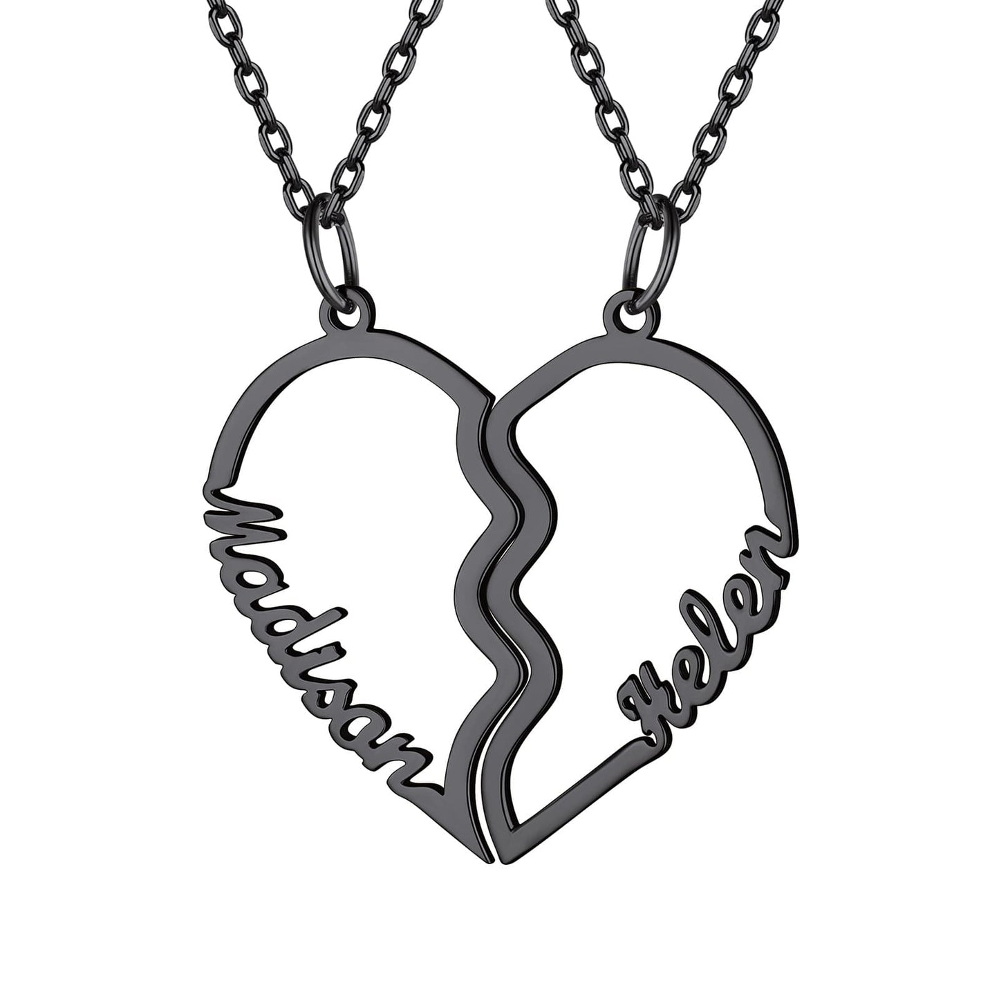 Sterling Silver Custom Name Heart Couple Necklaces