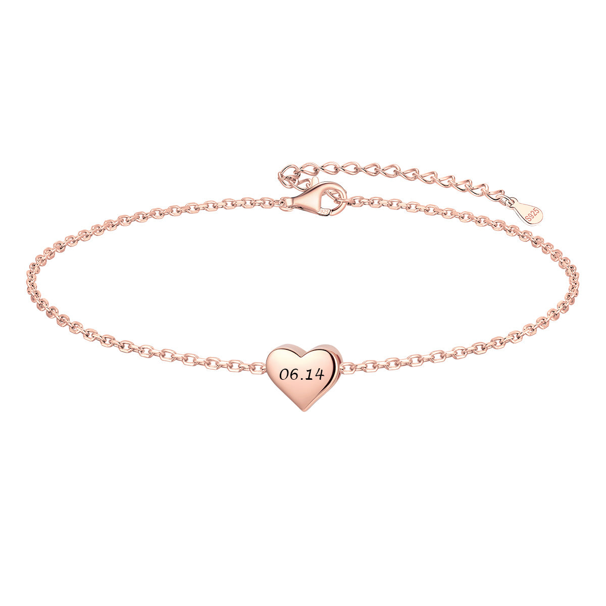 Sterling Silver Tiny Heart Bracelet in Rose Gold Plated