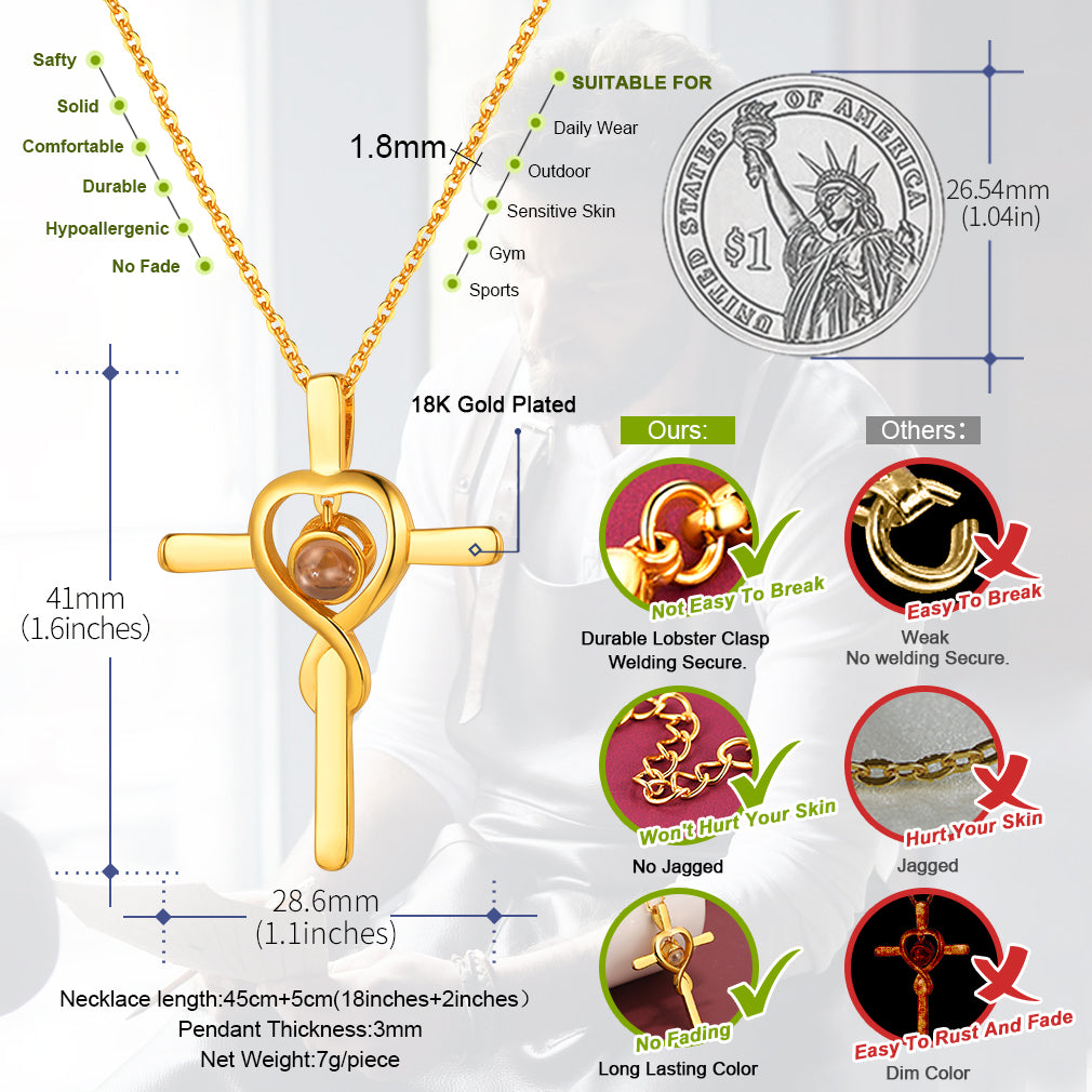 Custom Cross Photo Projection Necklace for Women