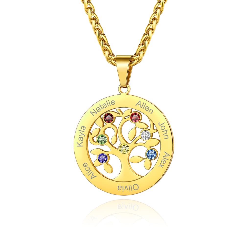 Tree of life necklace 7 Stones Gold