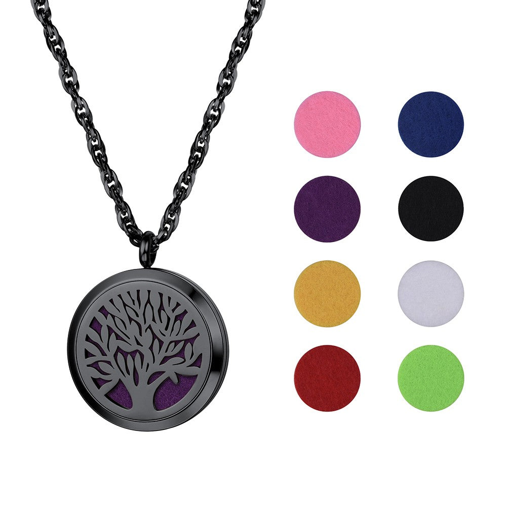 Tree of Life Essential Oil Diffuser/Picture Locket Necklace Black