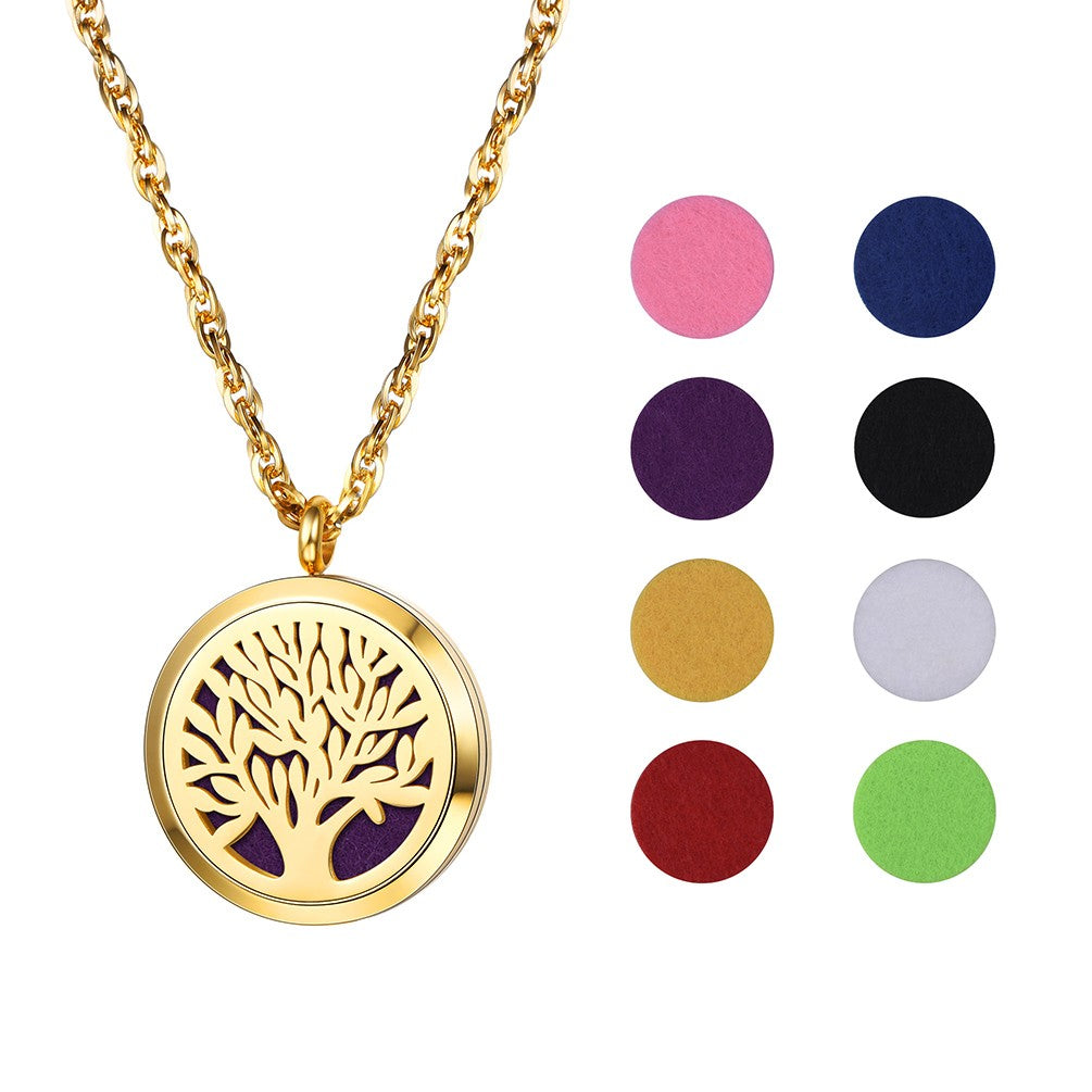 Tree of Life Essential Oil Diffuser/Picture Locket Necklace Gold